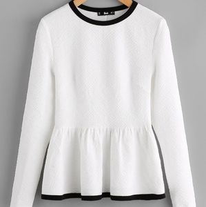 Contrast Binding Textured White Peplum